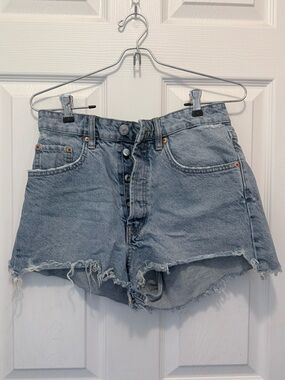 Zara Light Blue High-Rise Button-Front Denim Cutoff Shorts